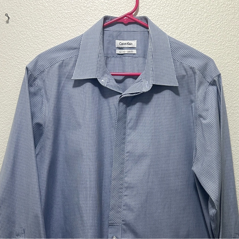 Calvin Klein Men's Blue Checkered Dress Shirt